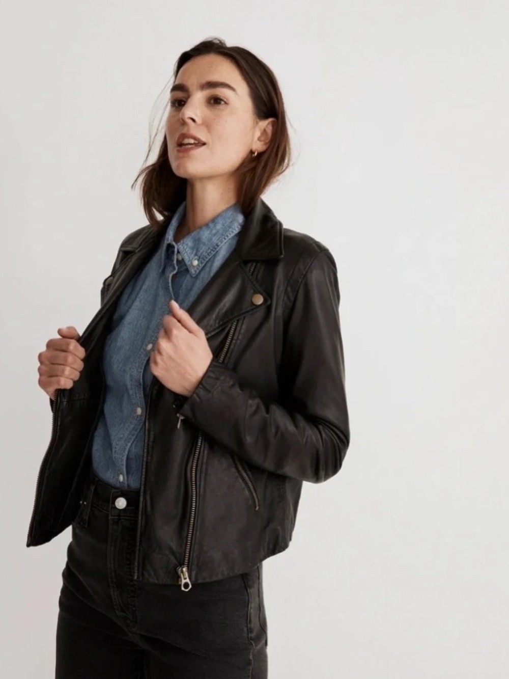 Madewell Washed Leather Motorcycle Jacket: Brass Hardware Edition (Sz. M)